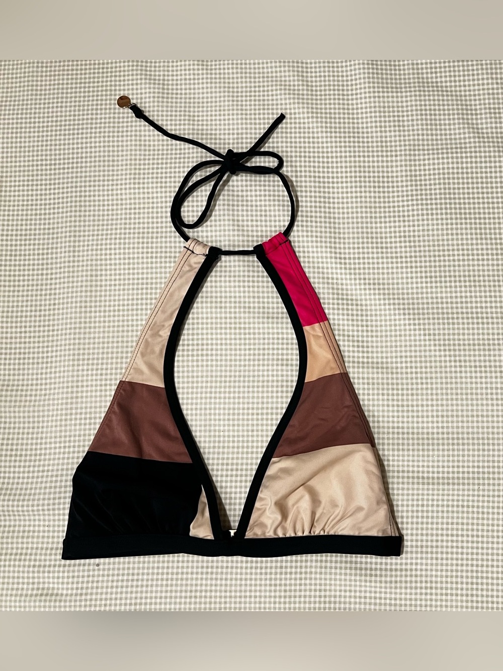 kate spade Pink, Brown & Black Halter Colorblock Bikini Top